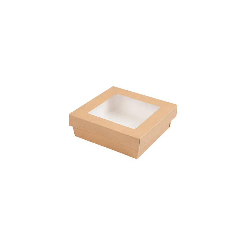 PETITES BOÎTES+COUVERCLES AVEC FÊNETRE THEPACK 750 ML 14x14x5 CM NATUREL CARTON NANO-MICRO + PP + OPP (250 UNITÉ)